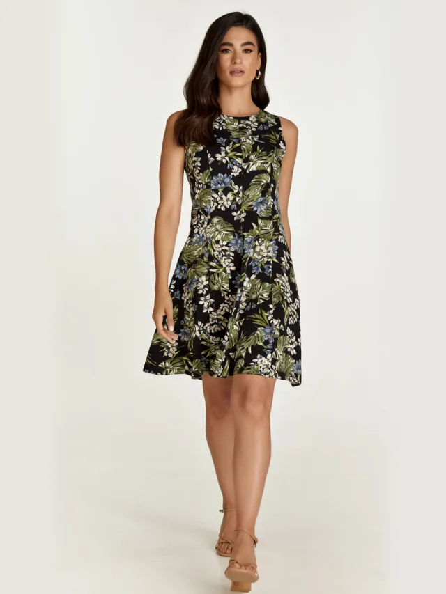 Conquista Olijf Bloemen Cloche Jurk Olijfgroen