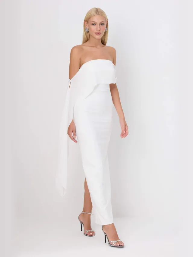 Trendyol TRENDYOLMİLLA Dames Ecru Effen Maxi Mouwloos Diploma-uitreiking / Gala Recht Avond & Gala Jurk