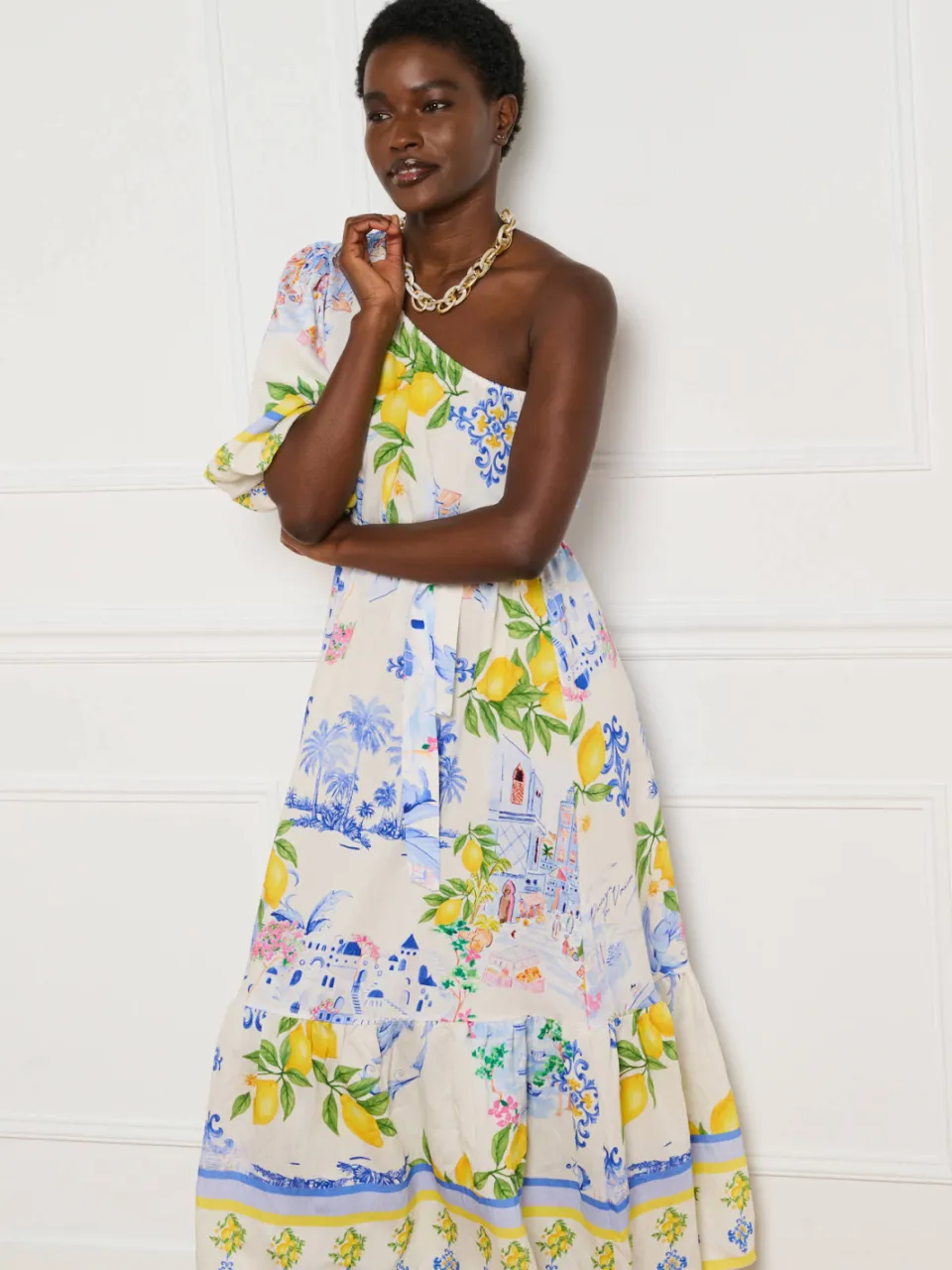 LOLALIZA one shoulder zomerjurk met ceintuur en print - meerkleurig multi, foto 6
