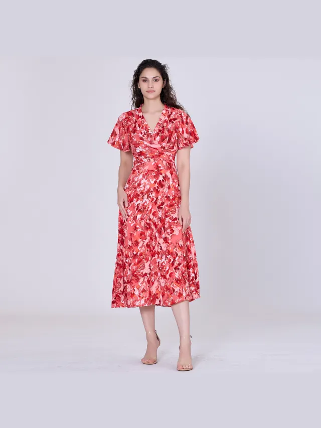 Smart & Joy Wikkel midi abstracte print midi -jurk Rood