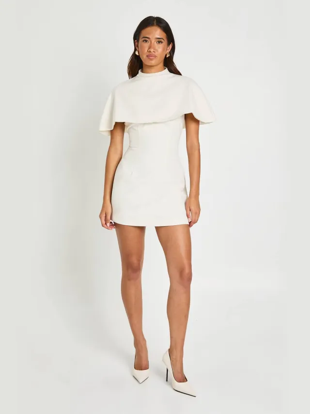 boohoo Dames Gestructureerde Mini-jurk Met Cape-omslagdetail Ivoor
