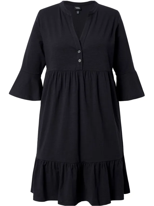Ulla Popken Dames - Jersey jurk - Zwart - Maat 50+