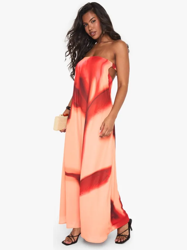 boohoo Dames Tropische Print Column Maxi-jurk Oranje