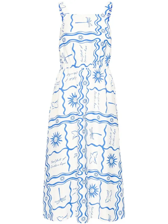 Ichi IHFIRISA DR - Dames - Midi jurken BLUE TILE PRINT