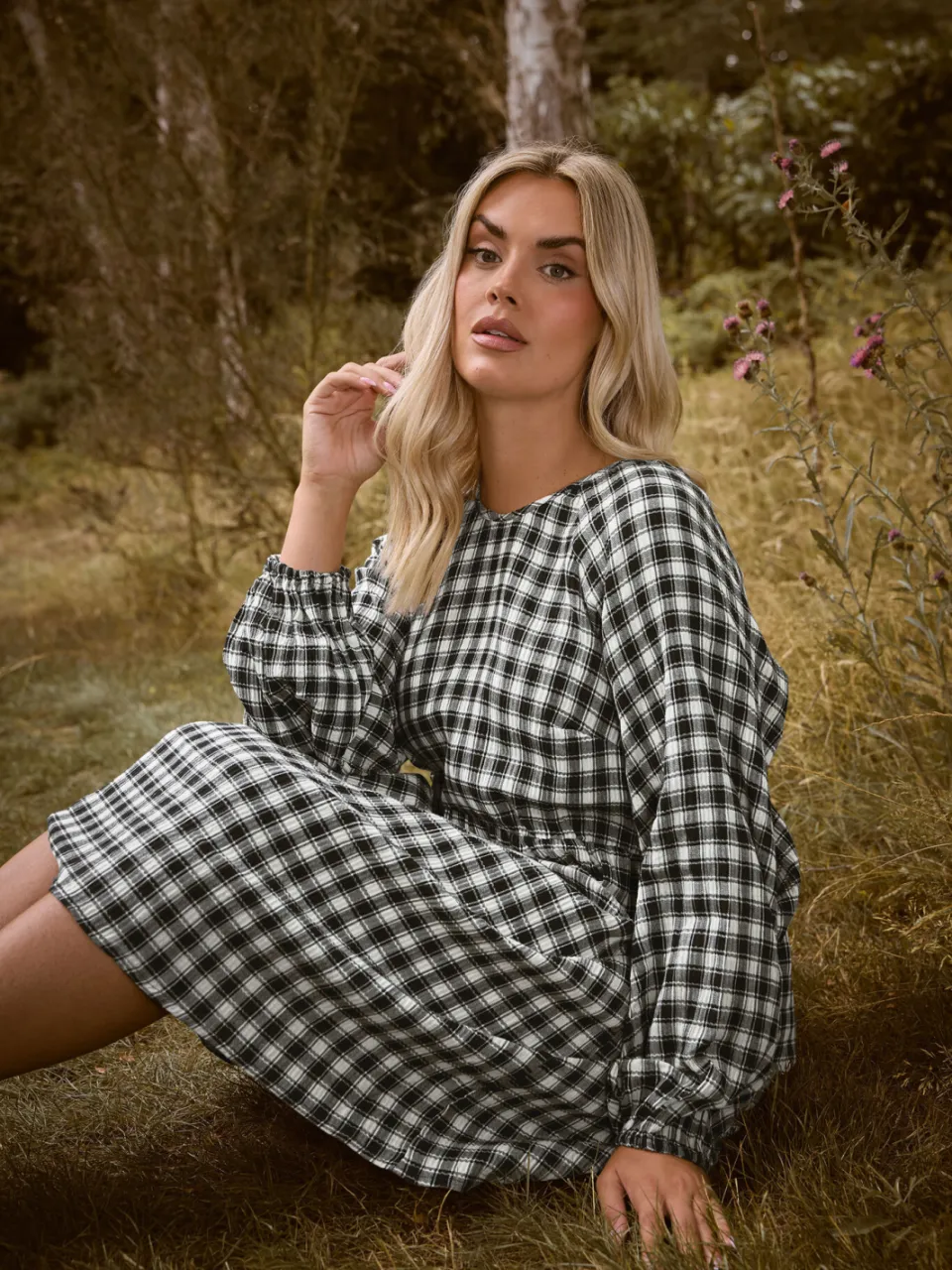 Yours Zwarte Geruite Textuur Smock Jurk, foto 2