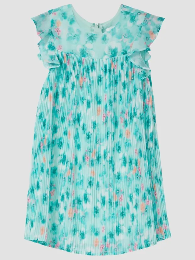 S.Oliver female - Korte jurk met volantmouwen en plooien licht turquoise