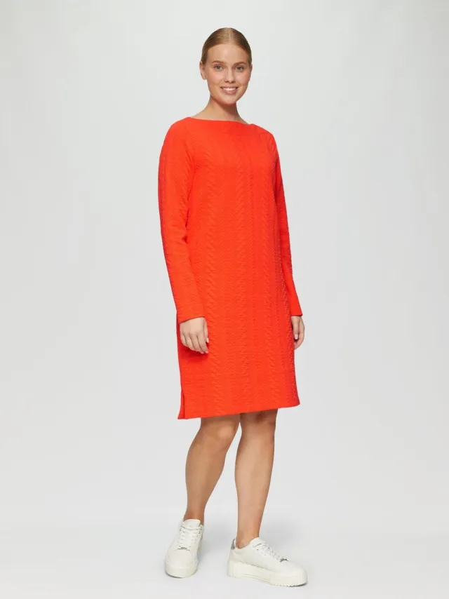 S.Oliver female - Jacquard jurk met structuur en een bateau halslijn sinaasappel