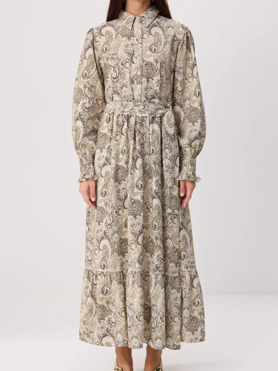Trendyol Modest Dames Kaki Paisley Maxi Lang A-lijn Modest Jurken, foto 2