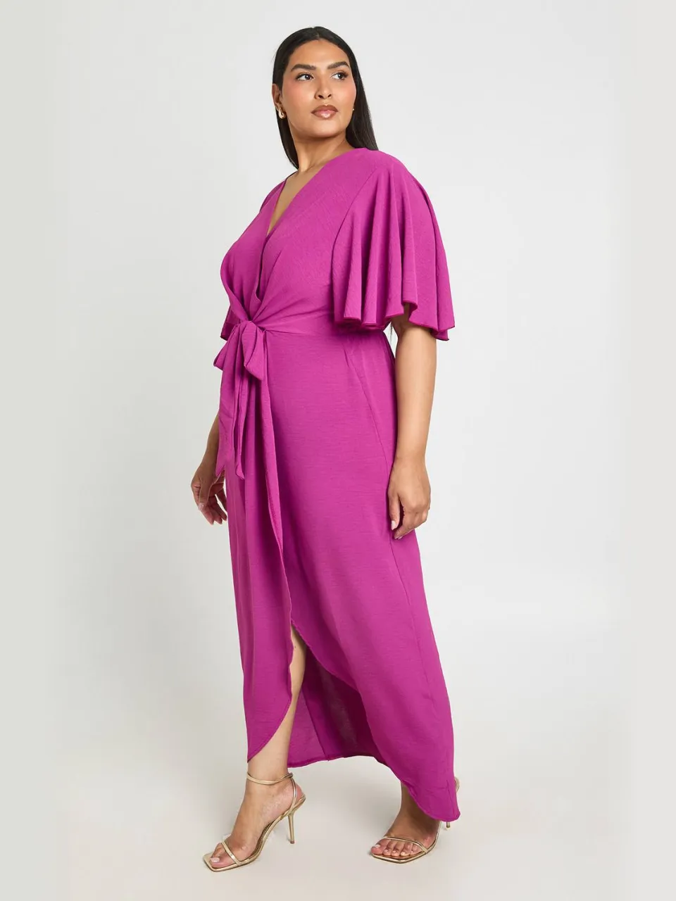boohoo Dames Plus Getextureerde Maxi Jurk Met Strikdetail roze, foto 2