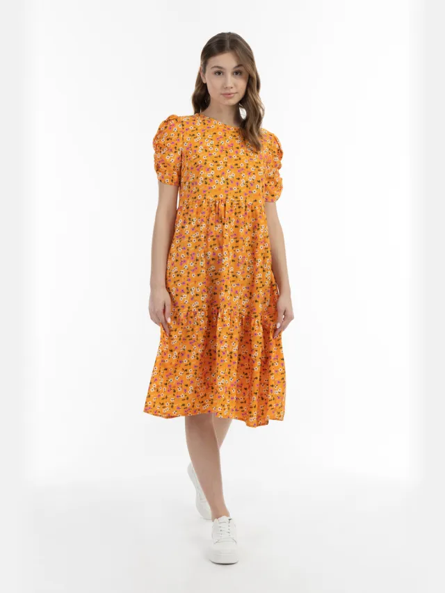 Mo myMo Midi Korte Mouw Jurk Oranje