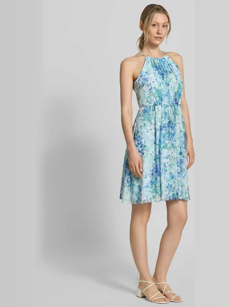 Jake*s Cocktail Mini-jurk in plooien-look met florale all-over print blauw gemêleerd, foto 3