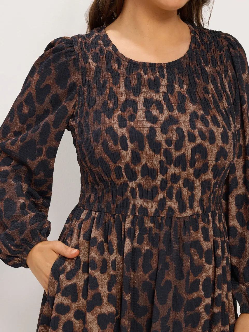 Yours Bruine Midijurk Met Luipaardprint En Smockwerk-68, foto 4