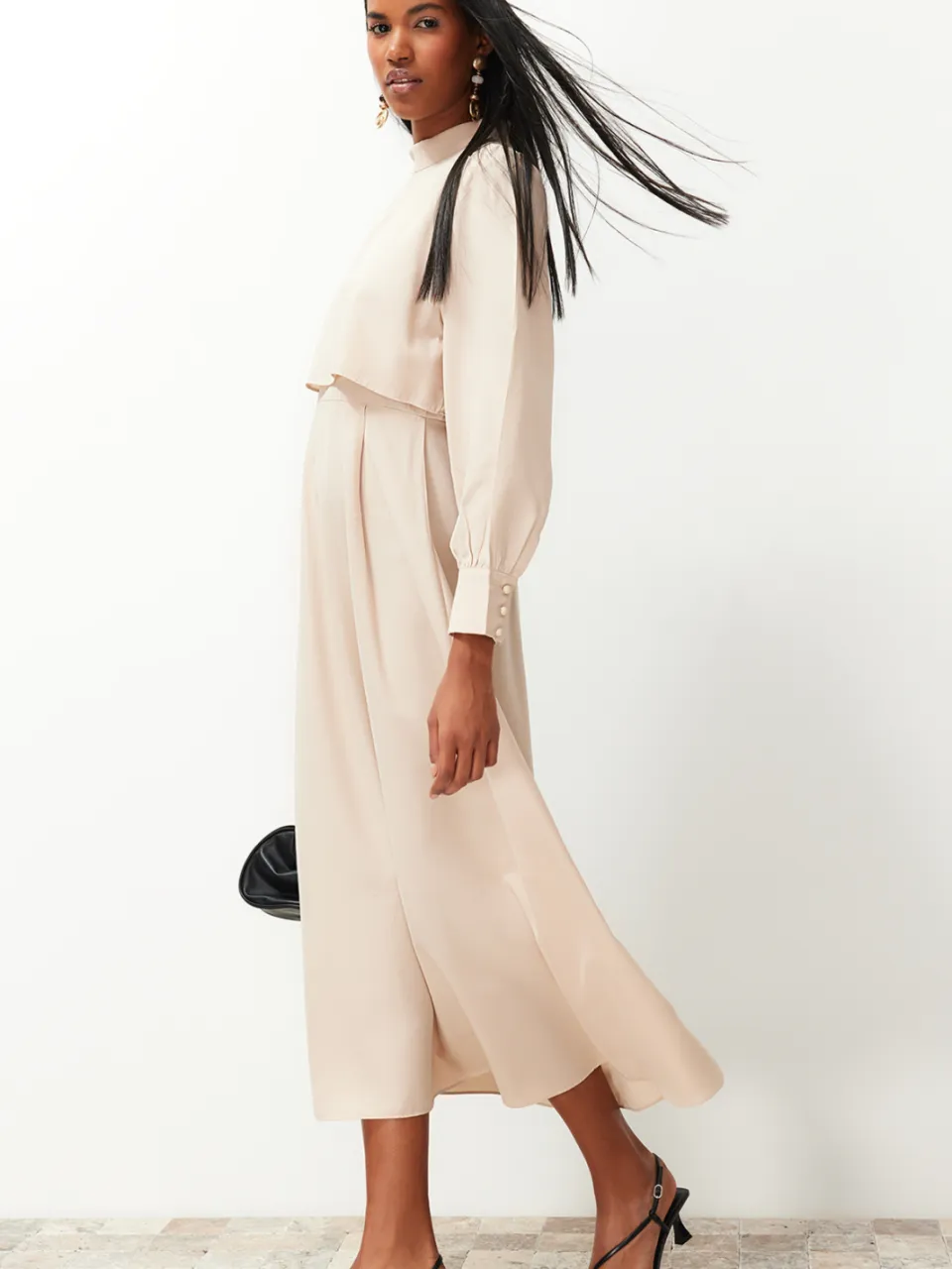 Trendyol Modest Dames Beige Effen Maxi Lang Casual A-lijn Modest Jurken, foto 2