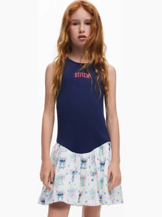 Desigual Lilo & Stitch A-lijn jurk donkerblauw Donkerblauw/wit