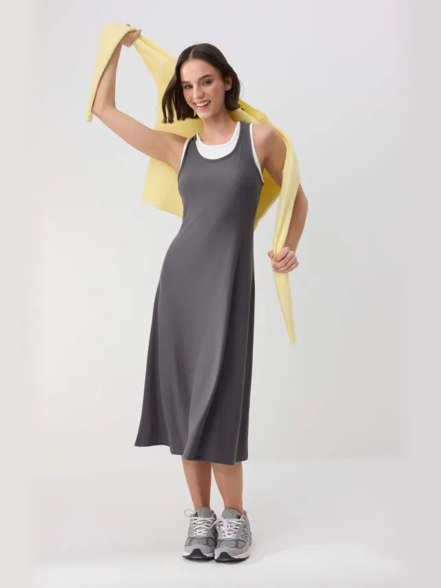 Trendyol TRENDYOLMİLLA Dames Grijs Colorblock Midi Mouwloos Casual A-lijn Jurken