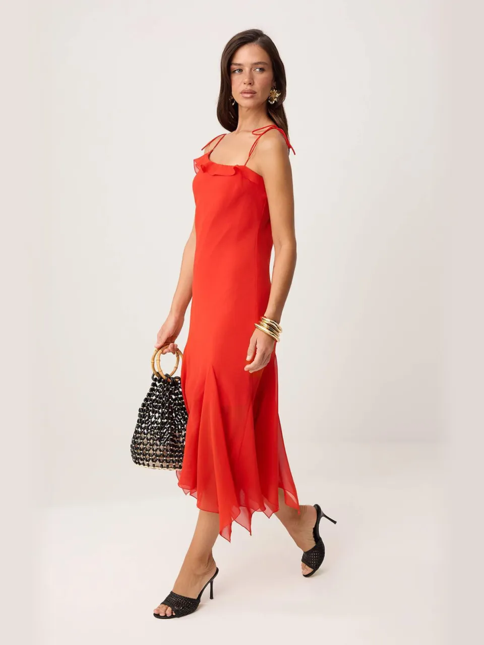 Trendyol TRENDYOLMİLLA Dames Rood Abstract Midi Mouwloos Feest Skater Jurken, foto 2