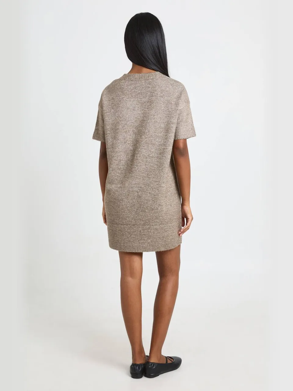 boohoo Dames Gebreide Mini-jurk Met V-hals En Korte Mouwen mokka, foto 2