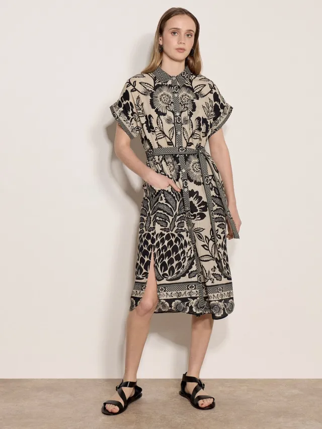 Apricot Midi-jurk met bloemen- en ananasprint Steen
