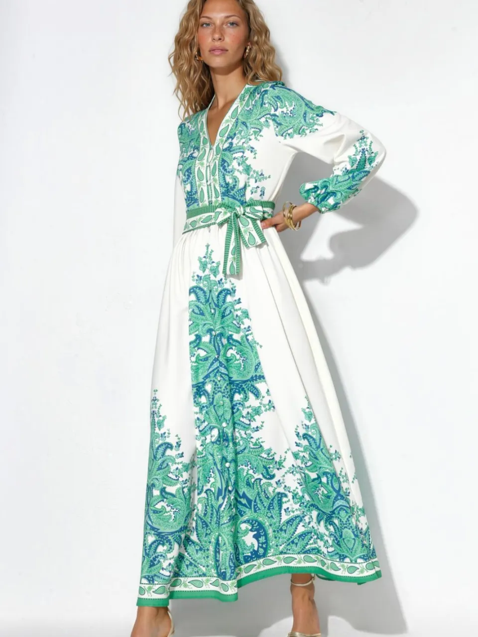 MSN Collection Paisley A-lijn Maxi Jurk Met Strikceintuur blauw, foto 2
