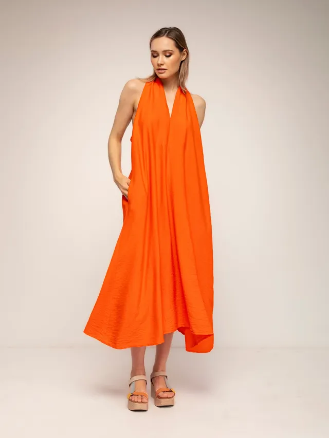 Tantra Wijde midi-jurk met halternek en een bandje op de rug Oranje
