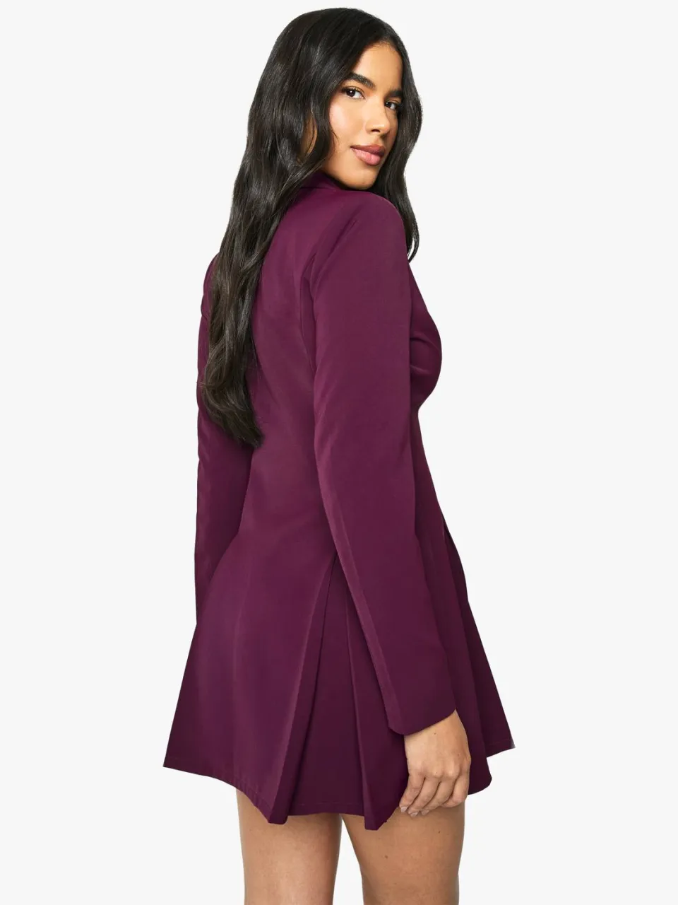 boohoo Dames Op maat gemaakte blazerjurk met haak- en oogdetail en ingetailleerde taille bordeaux rood, foto 2