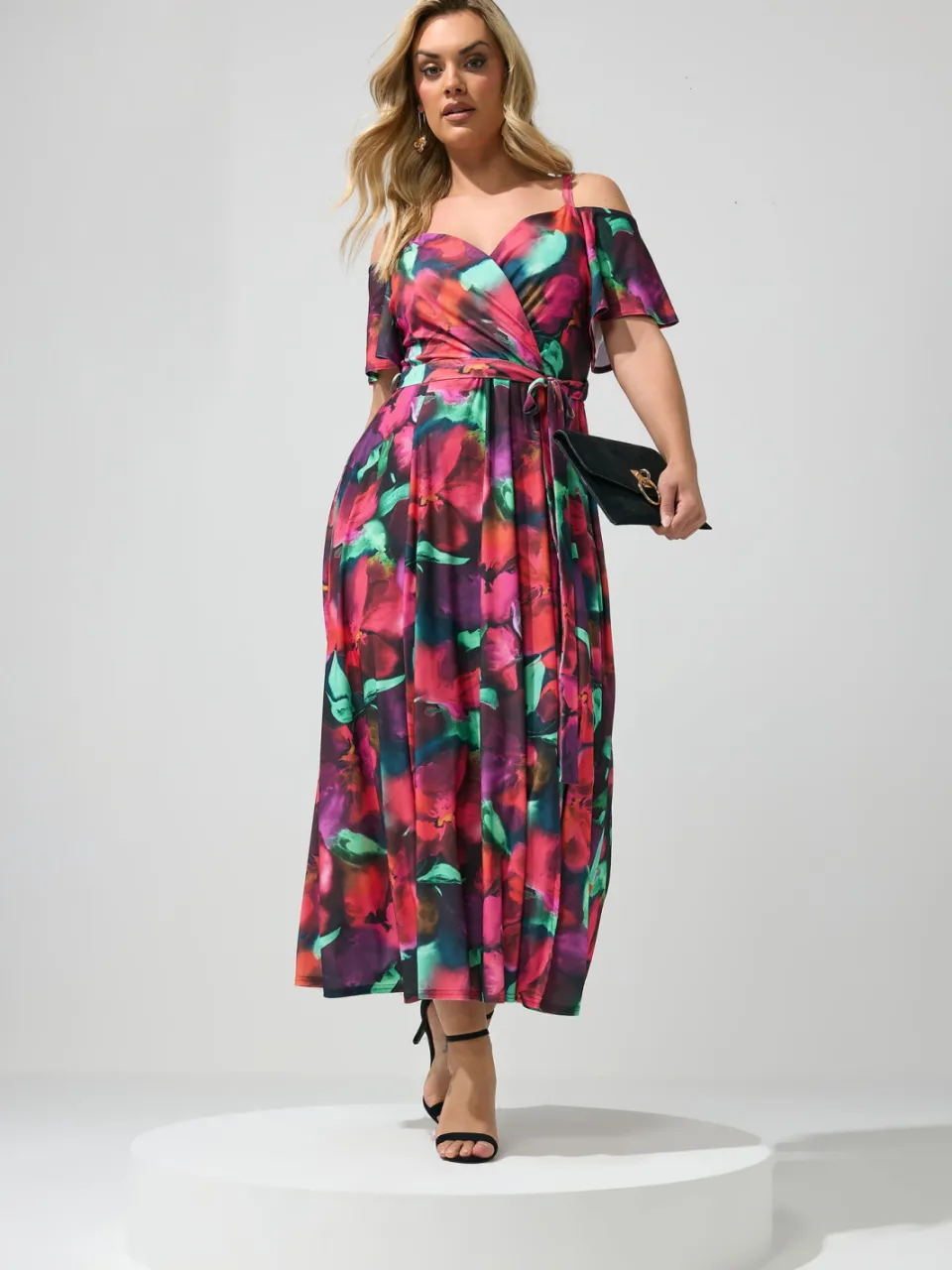 Yours London Maxijurk Met Abstracte Bloemenprint En Blote Schouders rood, foto 2