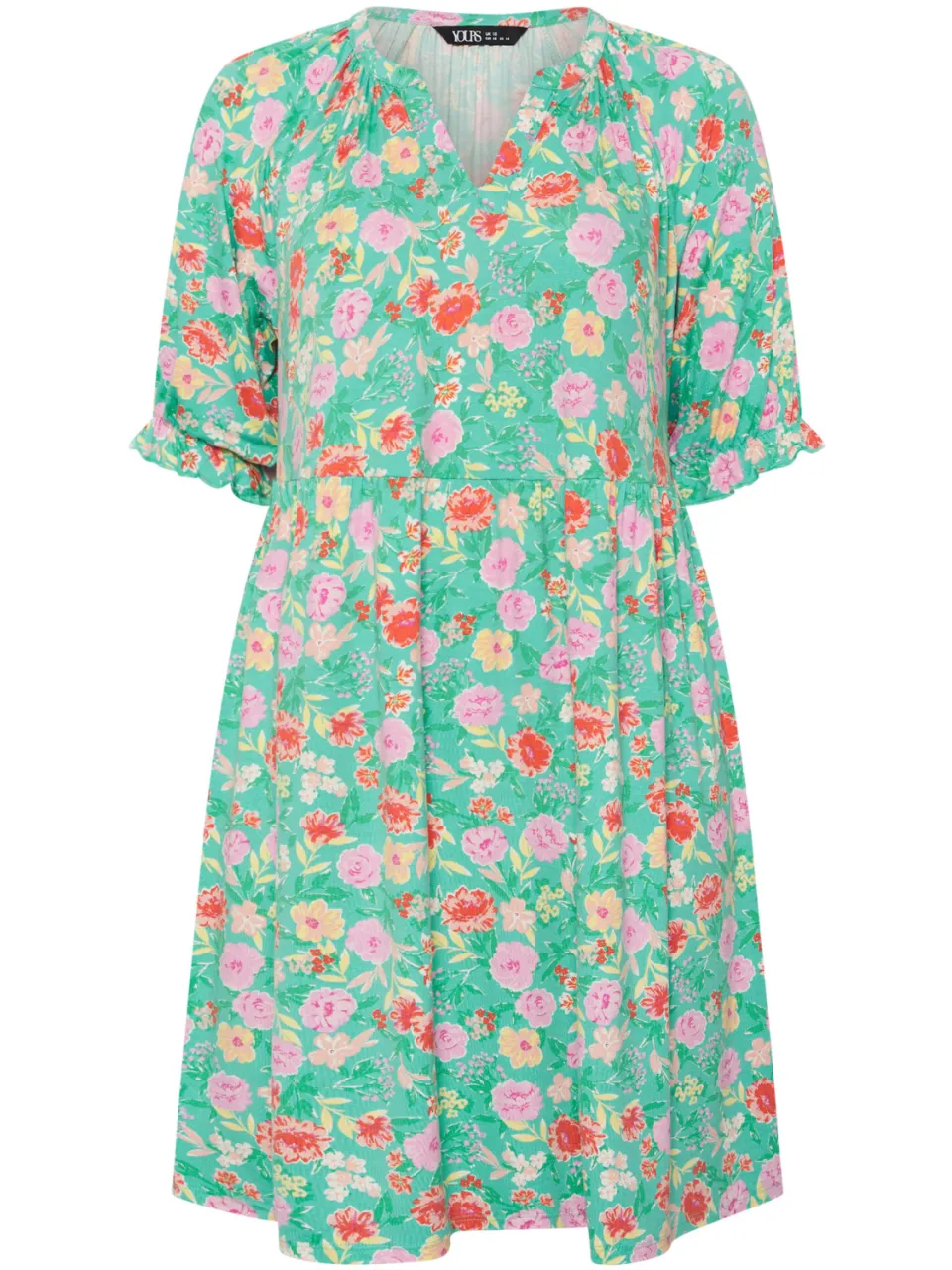 Yours Groene Jurk Met Bloemenprint En Inkeping In De Hals, foto 5