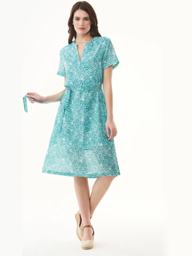 ORGANICATION dames vegan Jurk Voile Flower Smaragdblauw