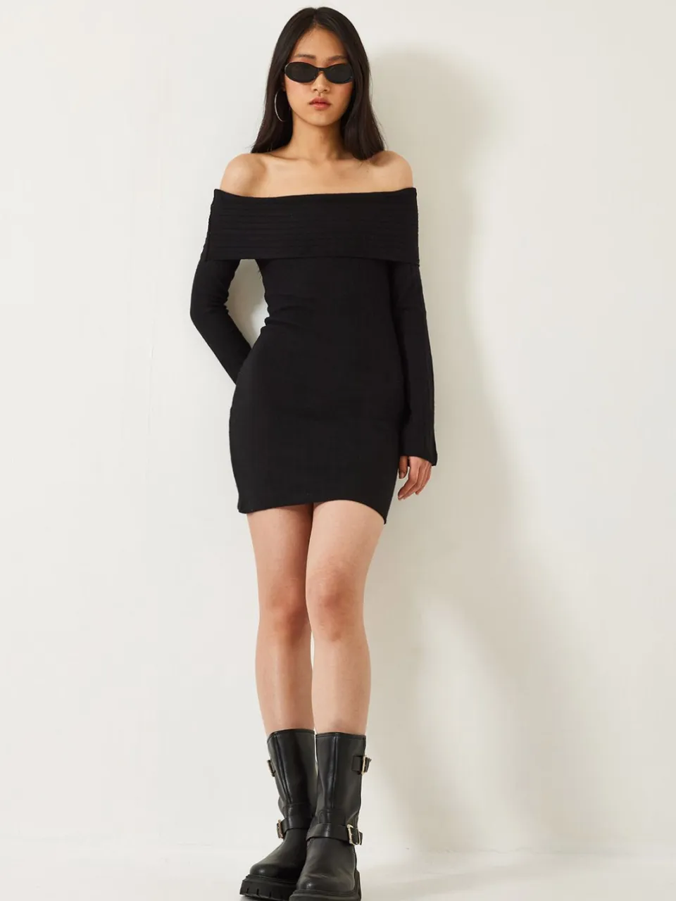 Bianco Lucci Off-Shoulder Slim Fit Mini Jurk zwart, foto 2