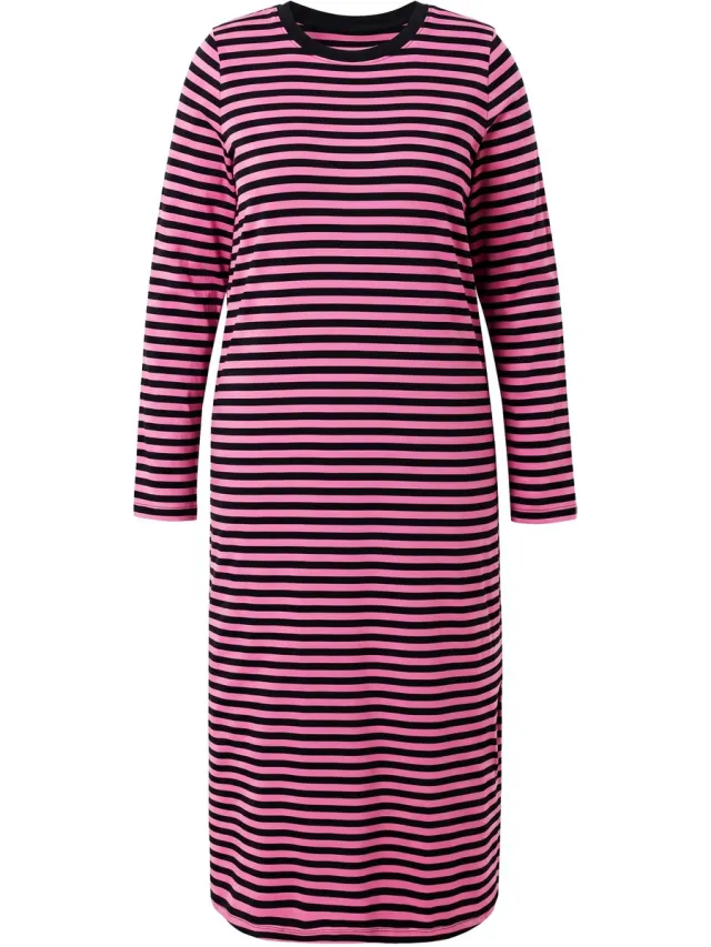 Studio Untold Dames - Maxi-jurk A-lijn jersey met strepen lange mouwen - Donkerroze - Maat 42+