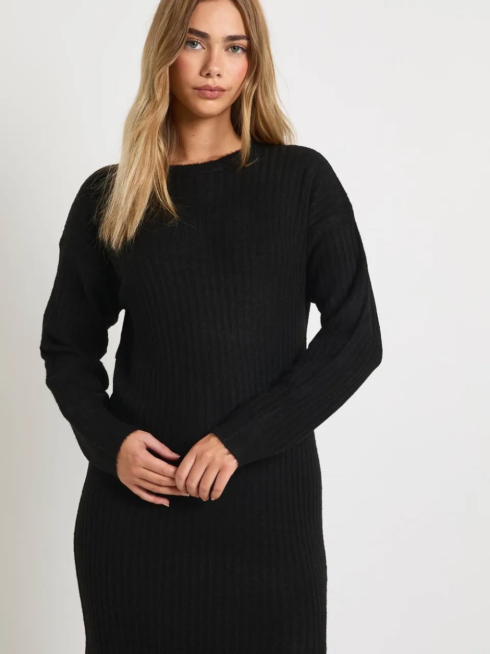boohoo Dames Zachte Rib Maxi Gebreide Jurk zwart, foto 4