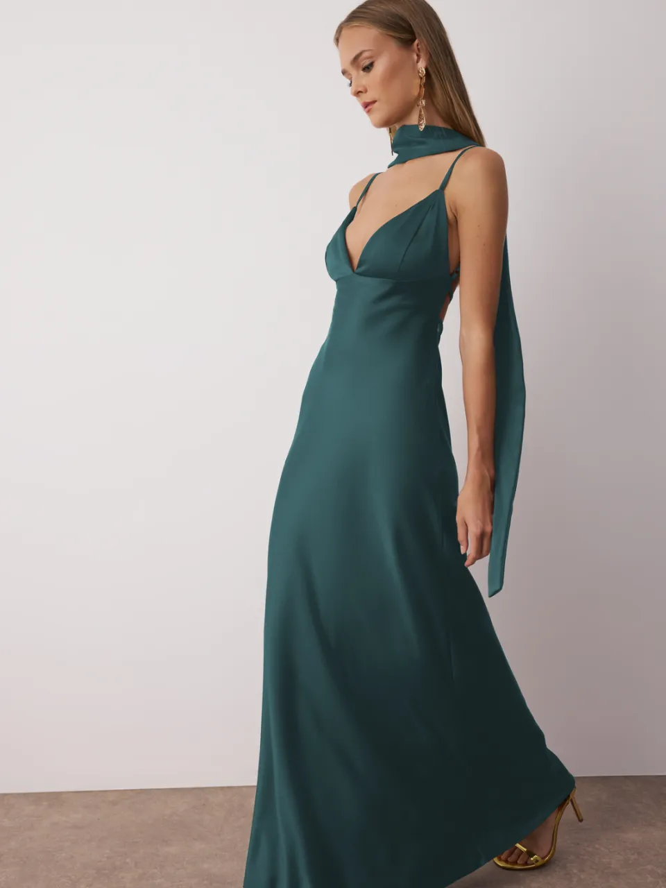 Trendyol TRENDYOLMİLLA Dames Groen Effen Maxi Mouwloos Stijlvol/Avond A-lijn Jurken, foto 2