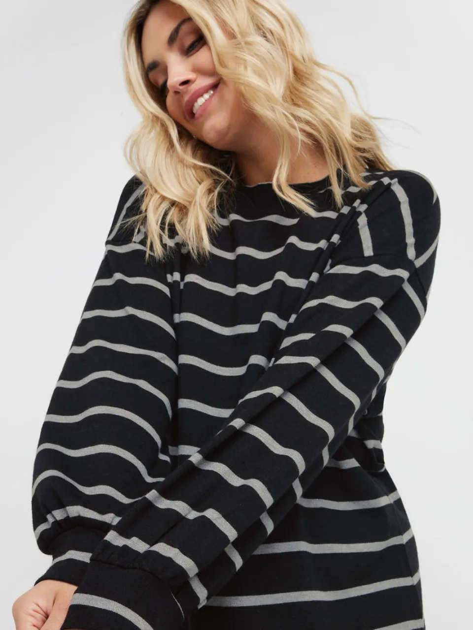 Yours Zwart & Grijs Gestreepte Jumperjurk-52, foto 4