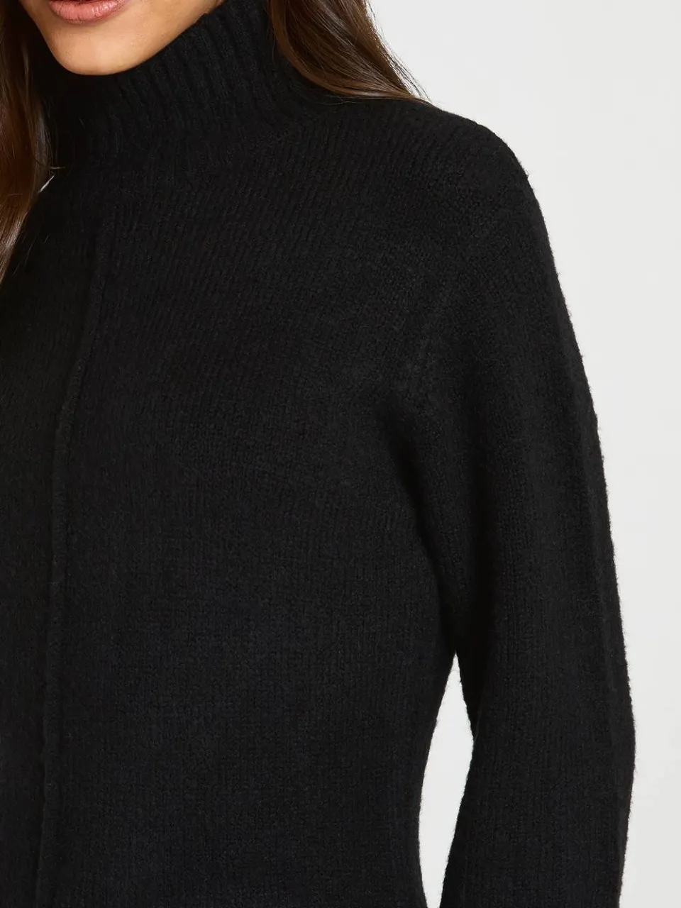 boohoo Dames Gebreide Mini Trui-jurk Met Hoge Hals En Naaddetail zwart, foto 4
