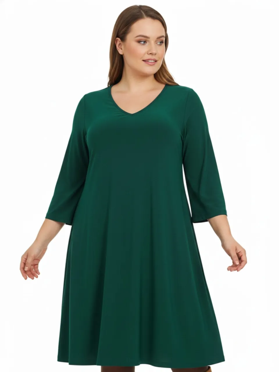 Yoek Jurk met V-hals | Dark Green, foto 2