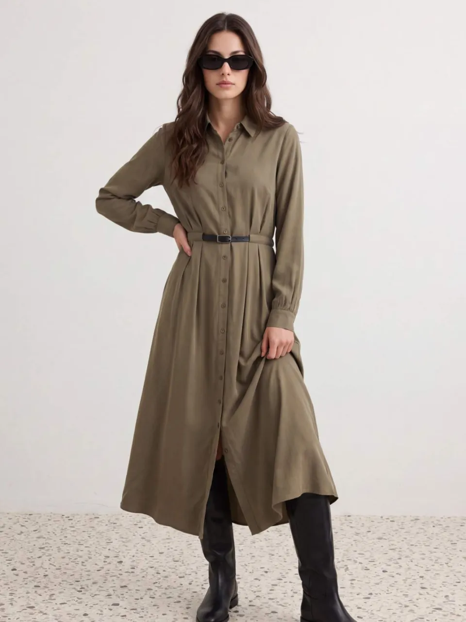 Trendyol Modest Dames Groen Effen Maxi Lang Blousejurk Modest Jurken