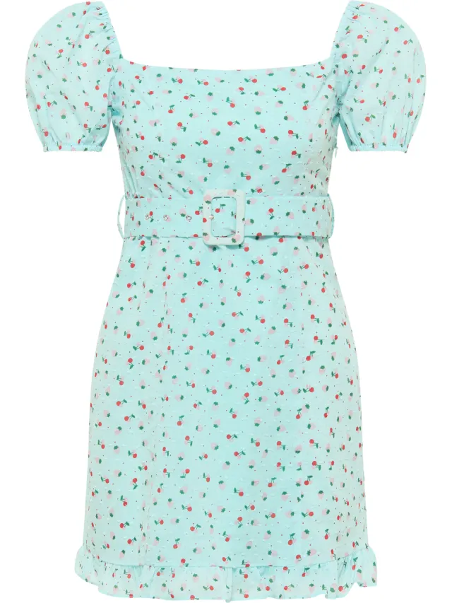 Mo myMo mini jurk korte mouw esha turquoise, foto 2