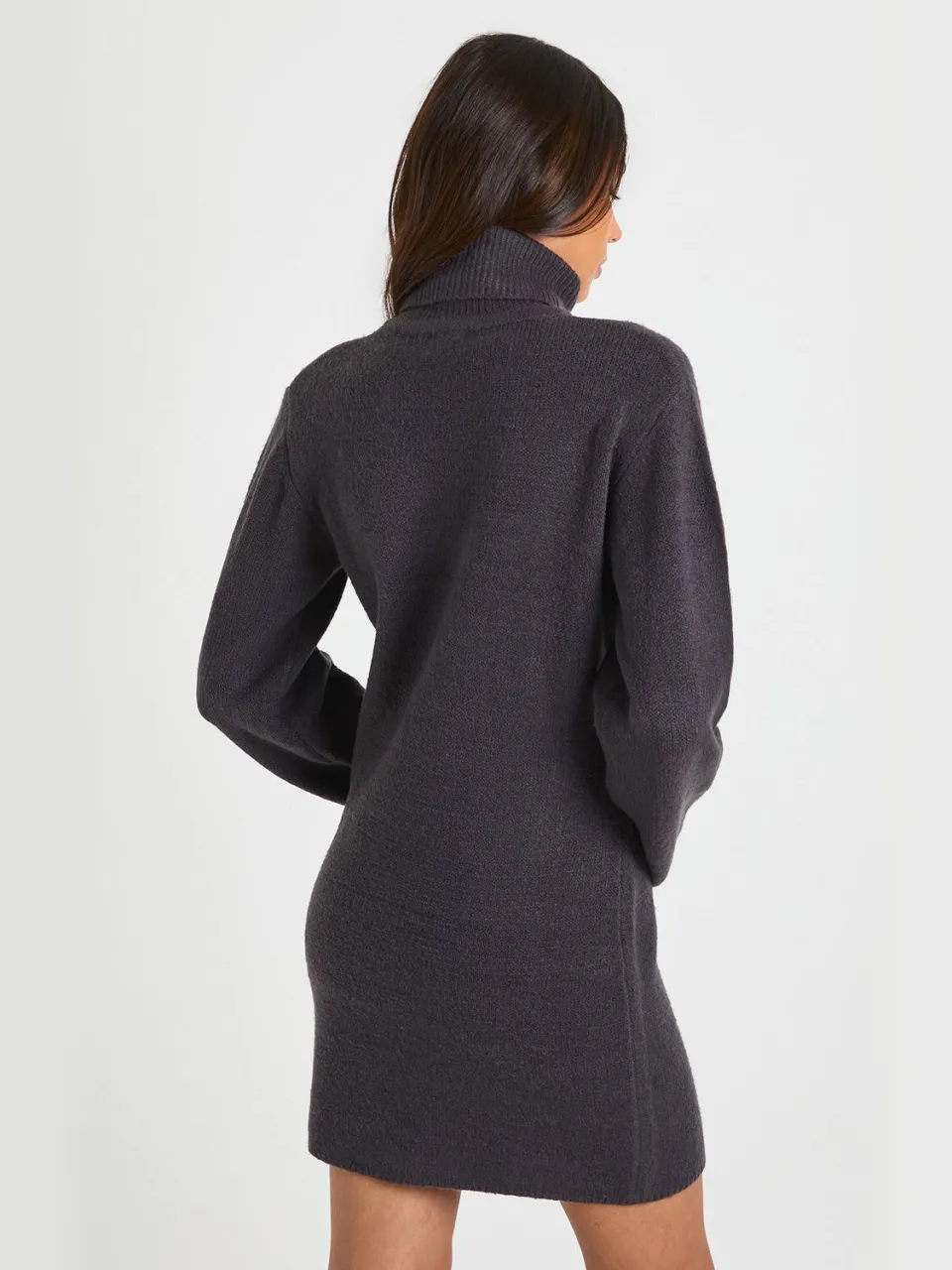 boohoo Dames Hoge Rolkraag Chunky Gebreide Mini Jurk houtskool, foto 2