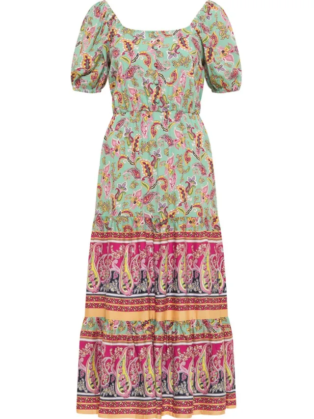 Usha Midi-jurk met paisleyprint Lichtgroen Veelkleurig