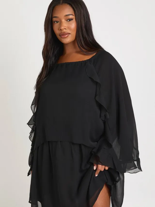 boohoo Dames Plus Chiffon Ruches Smock Jurk zwart, foto 2