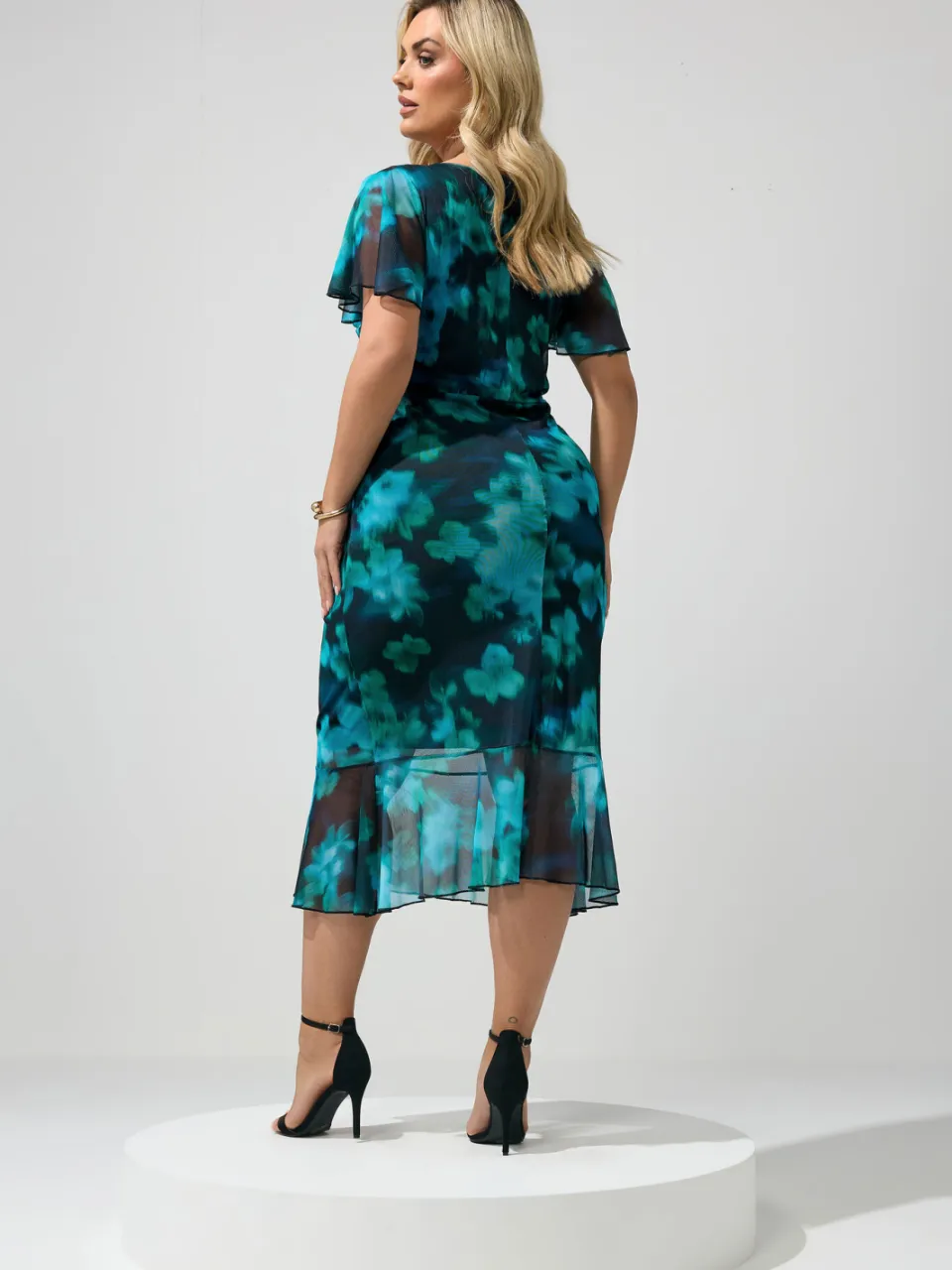 Yours London Blauwgroene Jurk Met Vervaagde Print En Geplooide Stijl, foto 3