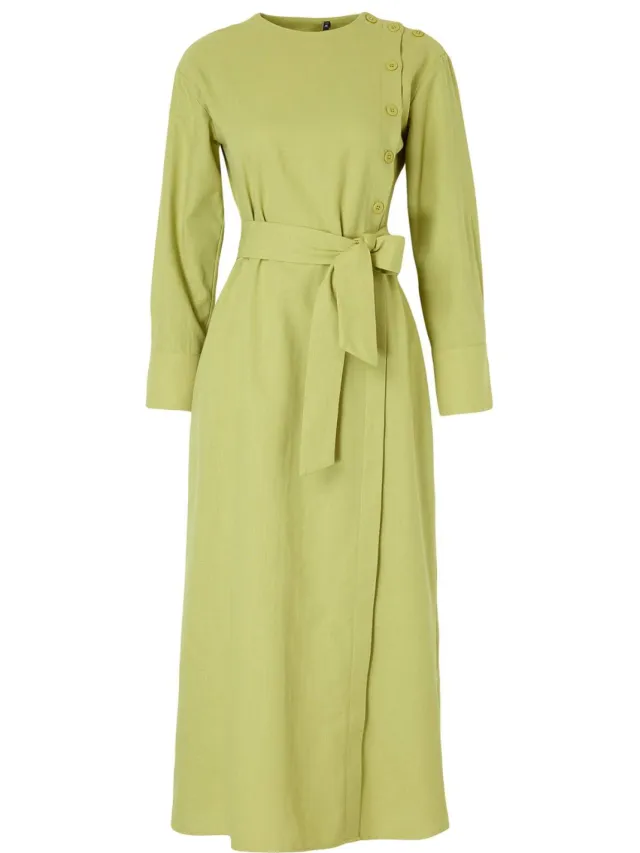 Trendyol Modest Dames Groen Effen Maxi Lang Casual A-lijn Modest Jurken