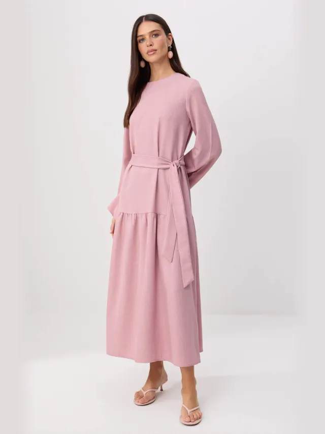 Trendyol Modest Dames Paars Effen Maxi Lang Casual A-lijn Modest Jurken Lila