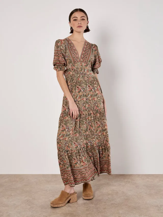 Apricot Sarasa bloemenprint maxi-jurk Kaki