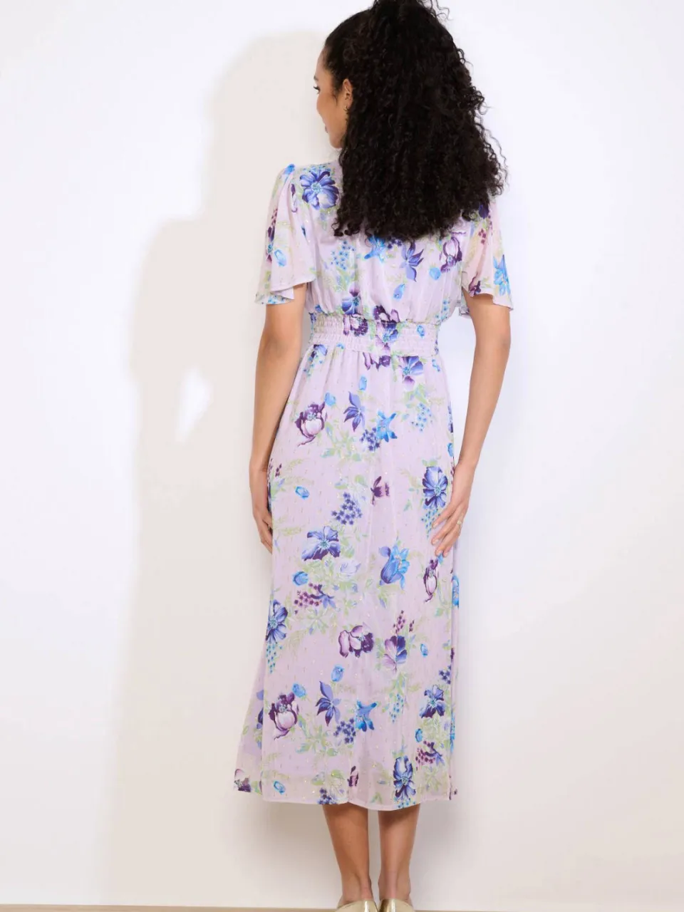 LOLALIZA gebloemde midi jurk met lurex lila, foto 5