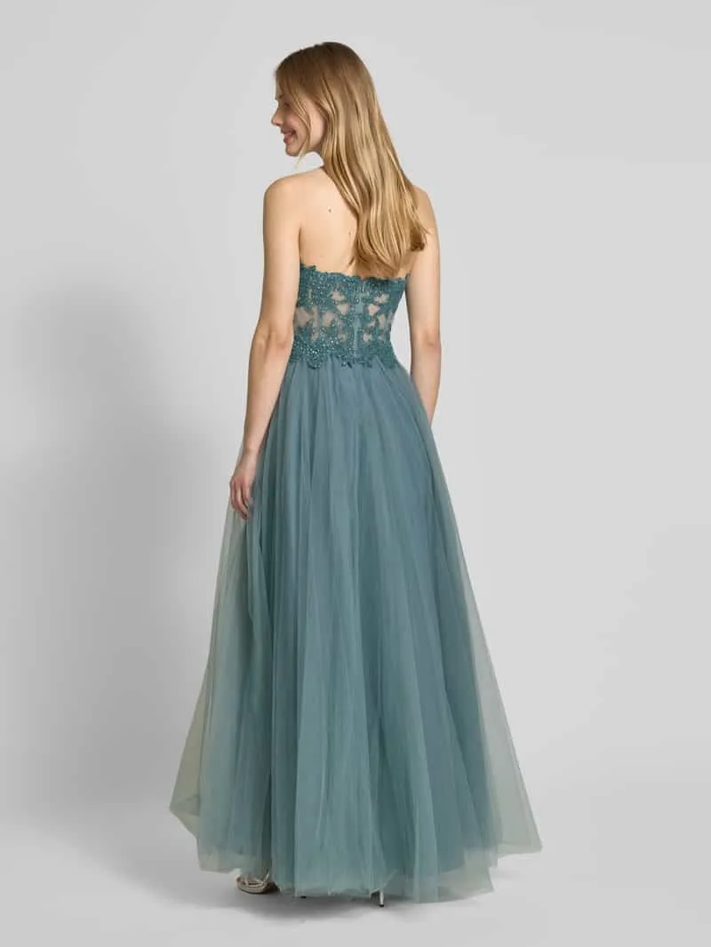 Mascara Off shoulder-avondjurk met kant en siersteentjes Mintgroen
