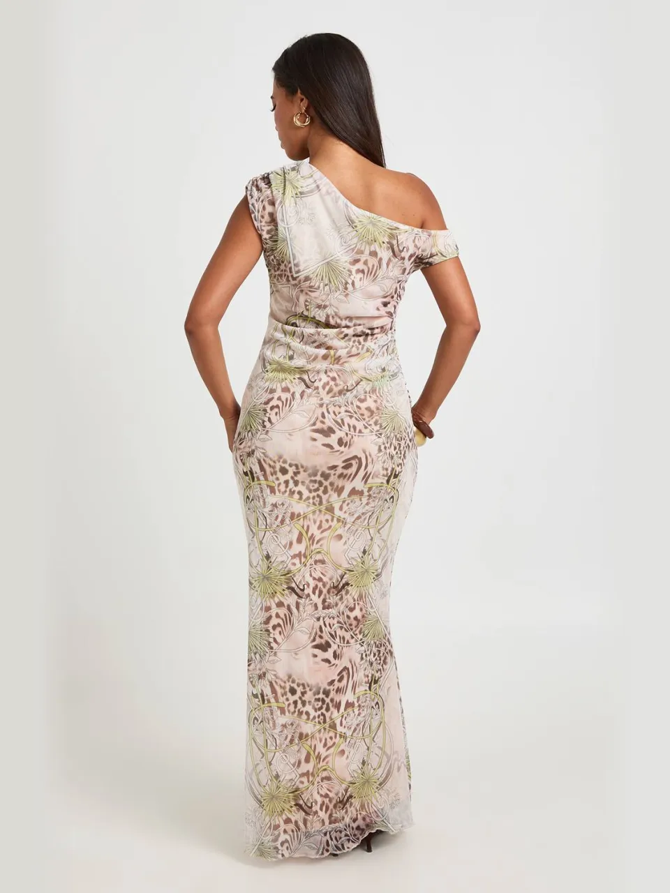 boohoo Dames Maxi-jurk Met Dierenprint En Asymmetrische Halslijn Van Mesh, foto 2