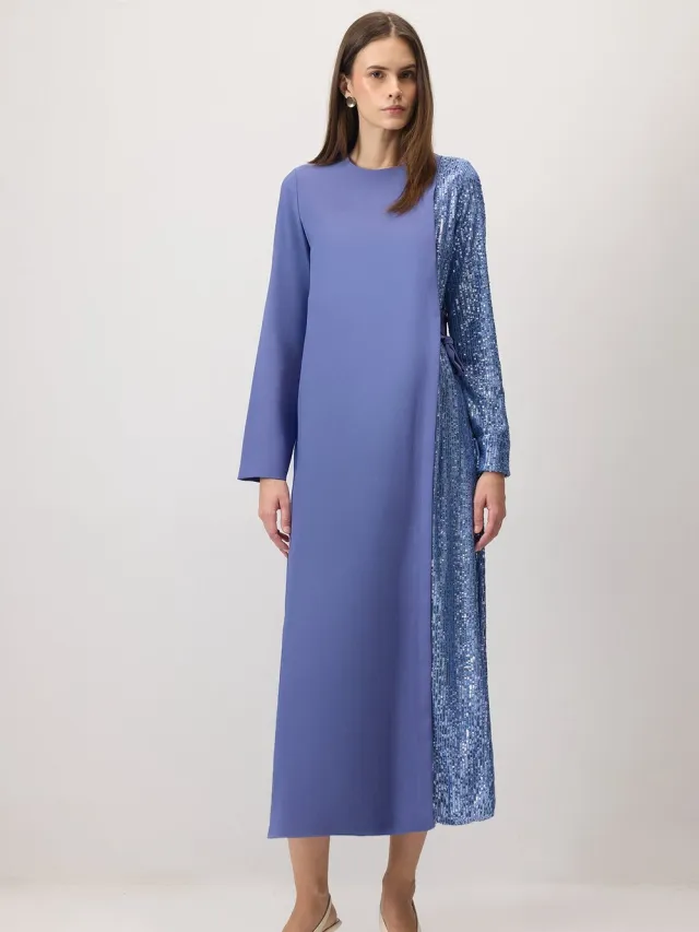TOUCHÉ PRIVÉ Crêpe jurk met contrasterende pailletten - Donkerblauw - Dames