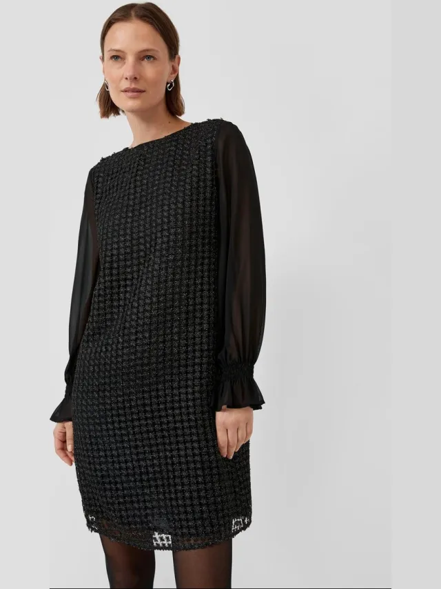 S.Oliver female - Jurk met lange mouwen van gehaakte kant met glittergaren zwart