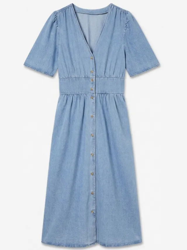 Vero Moda VMMELANEY BLK 2/4 V-NECK DENIM DRESS - Dames - Mini jurken Light Blue Denim
